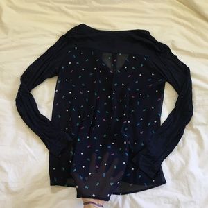 Stitch Fix Ezra Women's Sheer Back Navy Blue Top